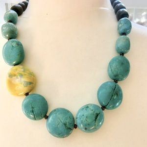 Turquoise and navy agate necklace with a glass blown accent bead.